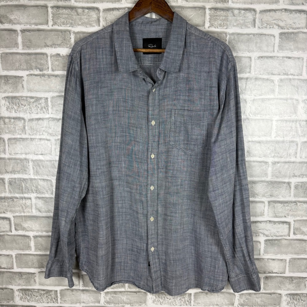 Rails Wyatt Navy Chambray Button Down Shirt Mens XXL Lightweight All Cotton